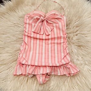 RARE Vintage Y2K Juicy Couture Beach Royalty Swimwear Pink Stripe Bow - Small